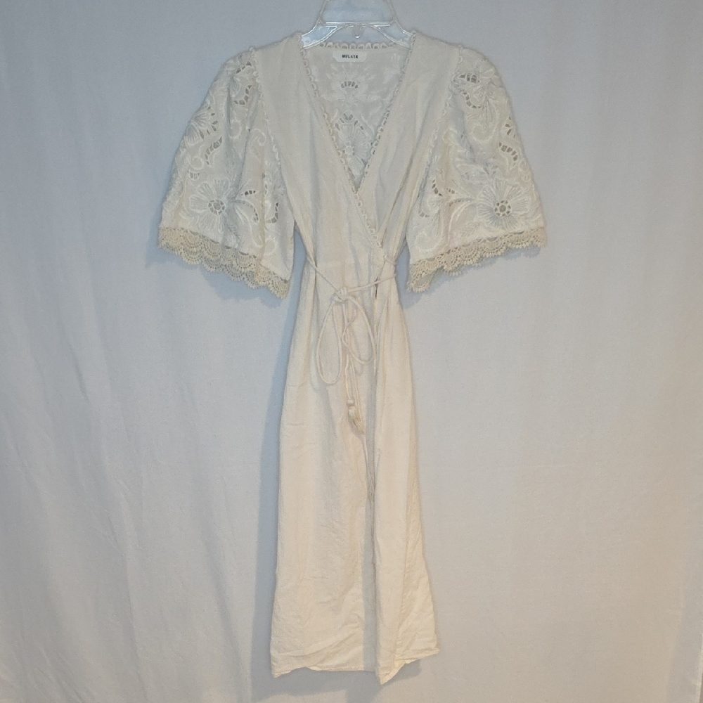 Elegant Cream Tie Up Wrap Dress